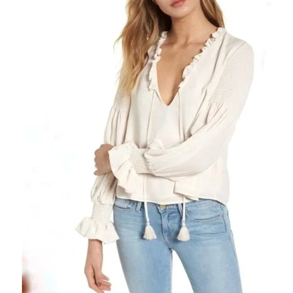 Rebecca Minkoff Blouse Women XS Cream Penelope Smocked Peasant Romantic Regency - Picture 1 of 8
